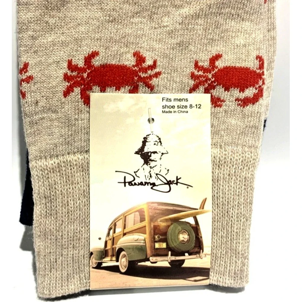 PANAMA JACK Mens Crab Print Crew Socks Size 8–12 Beige Navy Red NEW‎